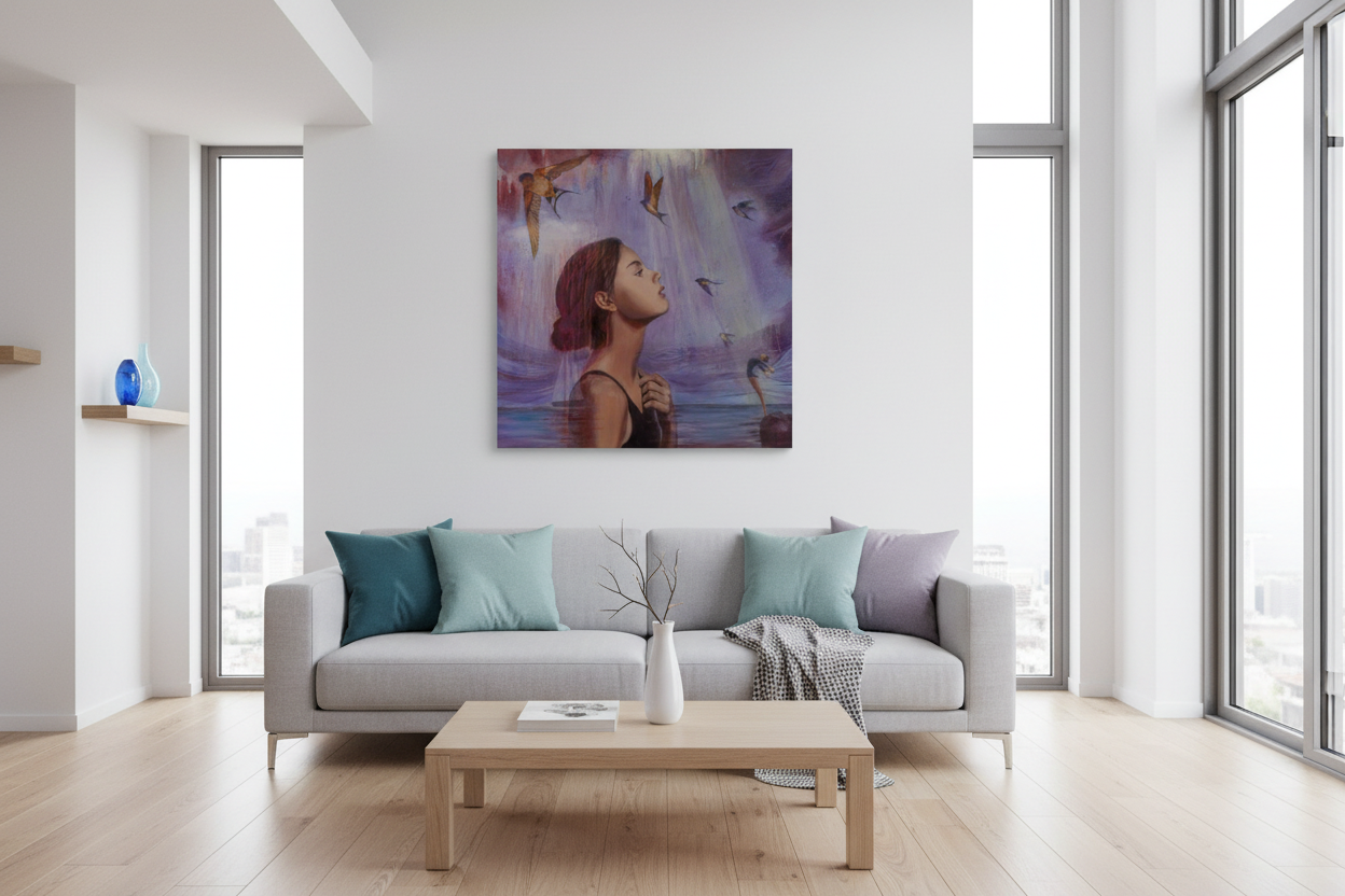Leap of Faith 30x30 Gallery Canvas with Cool Accents